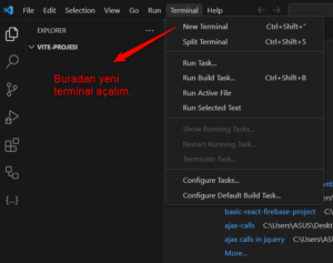 Visual Studio Code'dan yeni terminal açma